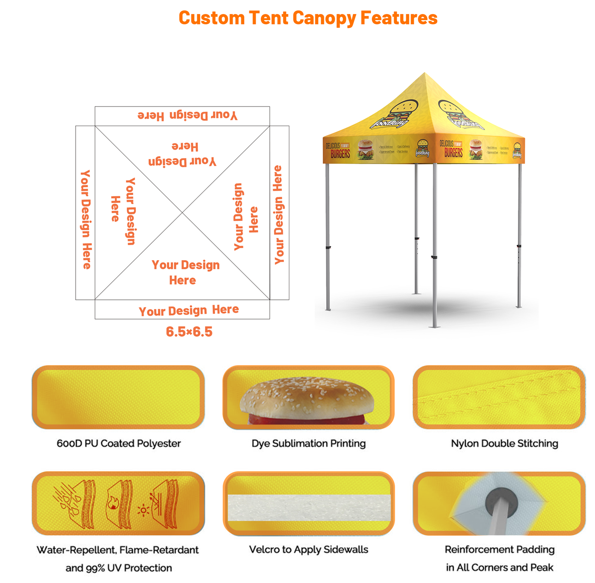 6.5X6.5 Dye Sublimated Print Canopy, Pop Up Canopy Tent Details Page