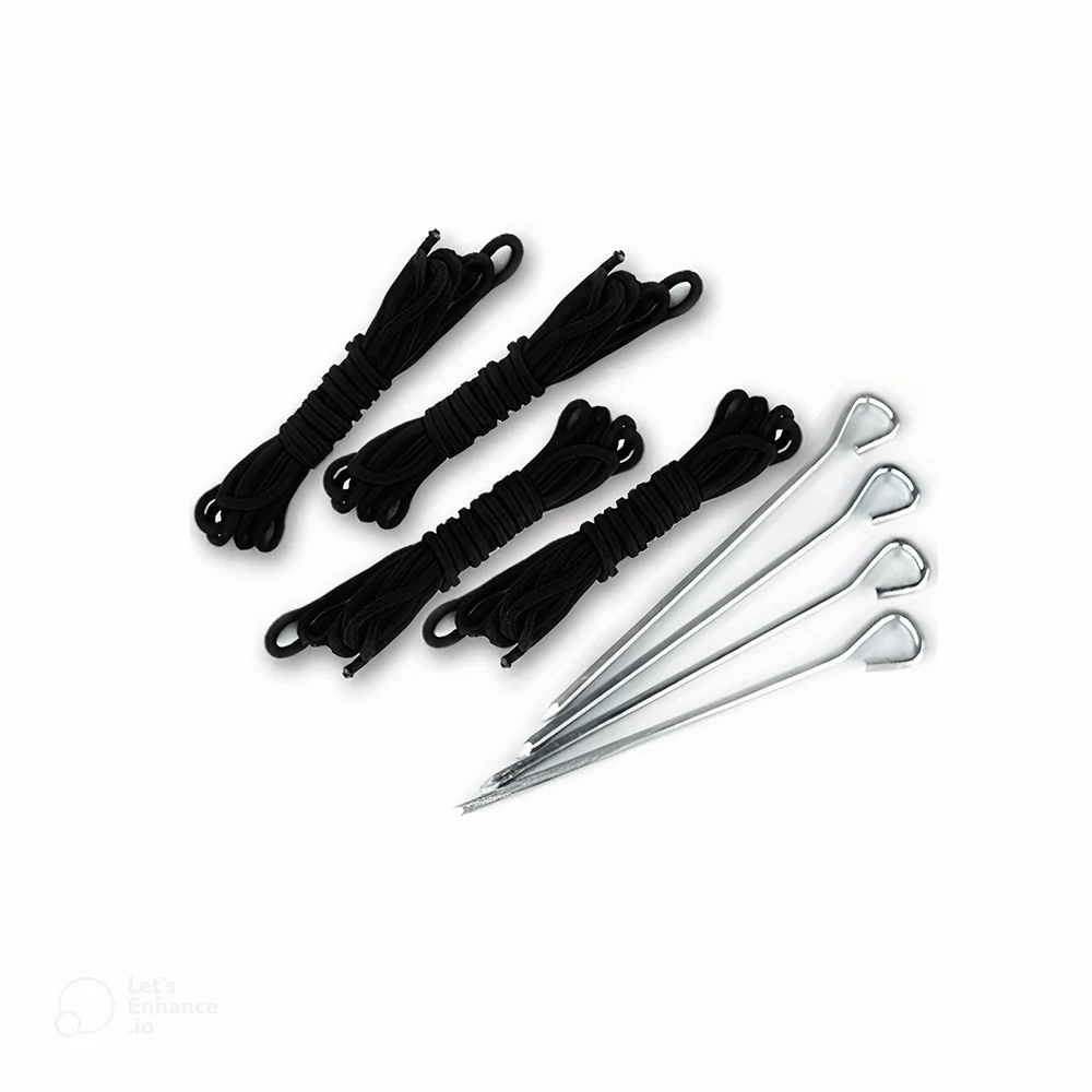 Ground stakes and ropes, essential accessories for securing your outdoor canopy or tent.