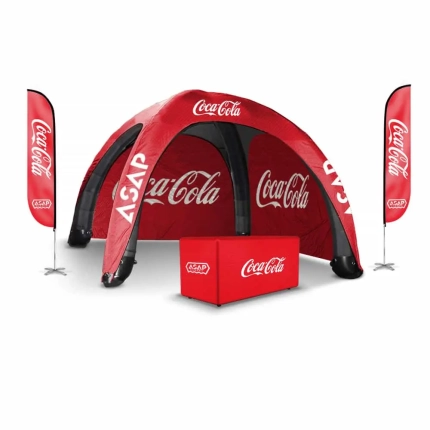 Table Cover + Feather Flags + 2 pcs Canopy Wall + 10×10 Inflatable tent with company logo