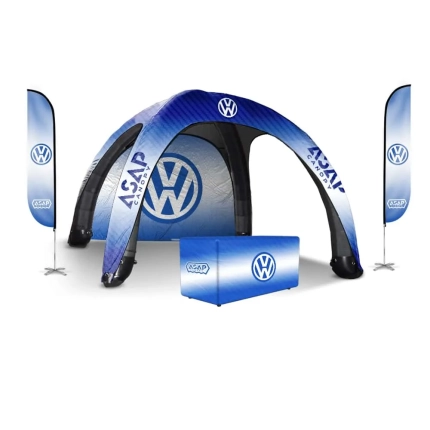 Feather Flags + 1 pc Canopy Wall + Table Cover + 13x13ft Custom Printed Inflatable Canopy