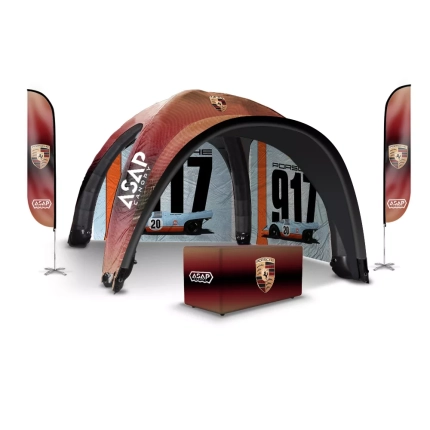 Table Cover + Feather Flags + 2 pcs Canopy Wall + Inflatable Dome Tent 16x16ft With Awning