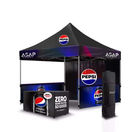 Heavy Duty 10X10 Canopy With 1Pc Back Wall+2Pcs 10′ X 3′ Sidewalls+6Ft Fully Printed Branded Table Cover