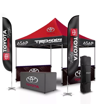 Heavy Duty 10X10 Canopy With 2Pcs 10′ X 3′ Canopy Skirts+6Ft Table Cover+ 2Pcs 13Ft Flag