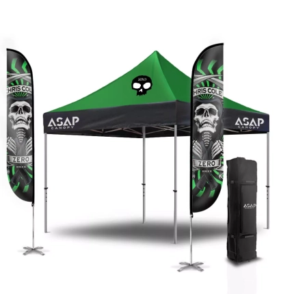 Heavy Duty 10X10 Canopy With 2Pcs 13 Ft Fully Double-Sided Printed Flag