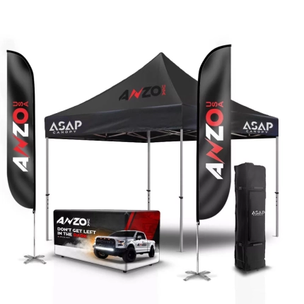 Avy Duty 10X10 Canopy With 2Pcs 13Ft Flag + 1Pc 6Ft Fully Printed Branded Table Cover