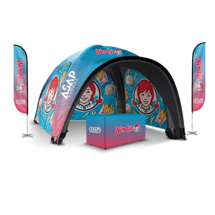 3 pcs Canopy Wall + Feather Flags + Table Cover + 26x26ft Inflatable Tent With Awning