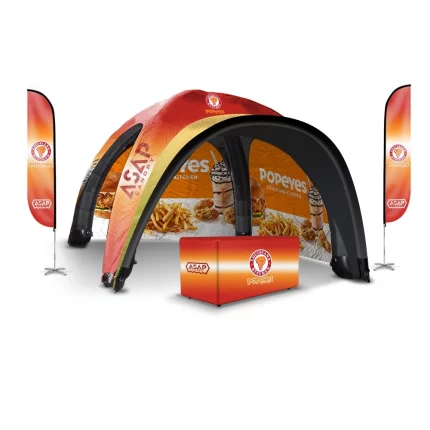 Table Cover + Feather Flags + 2 pcs Canopy Wall + 26x26ft Inflatable Canopy With Awning