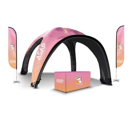 Table Cover + Feather Flags + 26x26ft Inflatable Tent With Awning