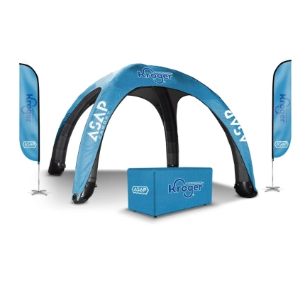 Feather Flags + Table Cover + 26x26ft Inflatable Tent Ultraportable